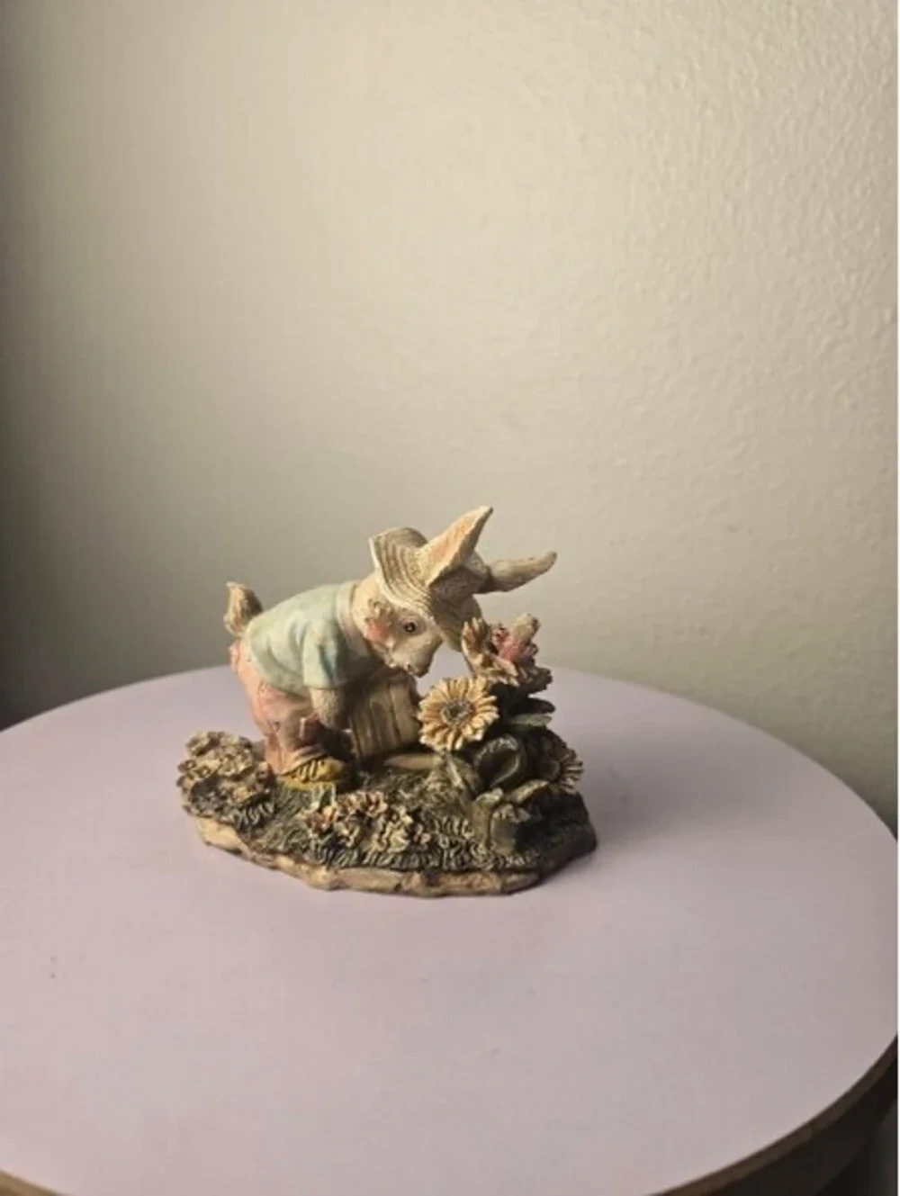 Vintage Resin Easter Bunny Family Garden Diorama Figurine Log Scene Set of Four